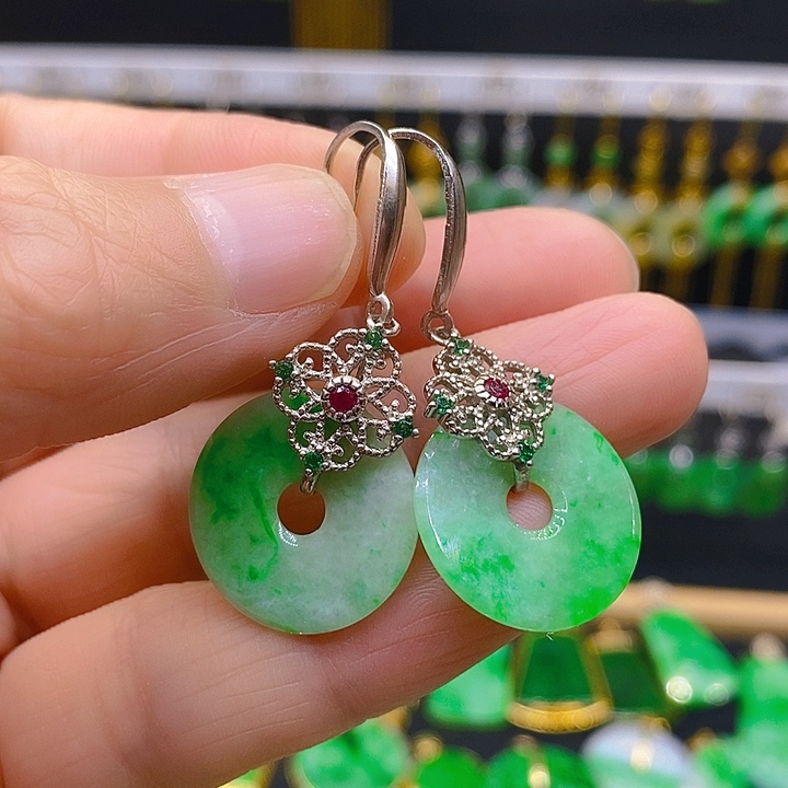 翡翠耳饰银S925镶嵌耳坠