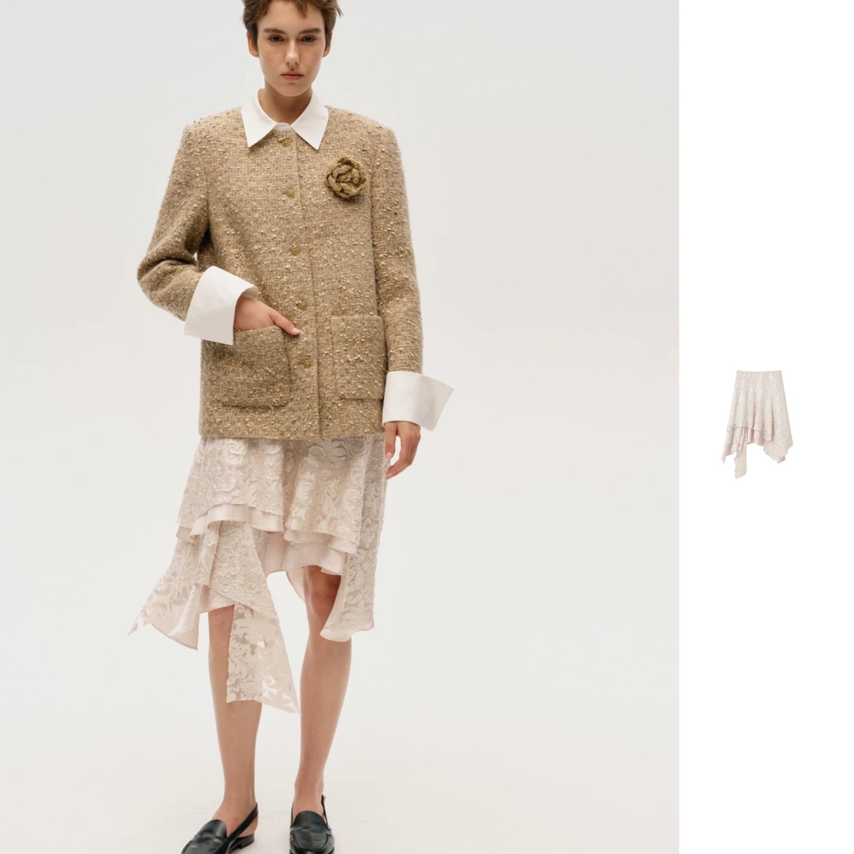 ICE DUST  25冬季新品不规则剪花半身裙女时髦百搭及膝裙子