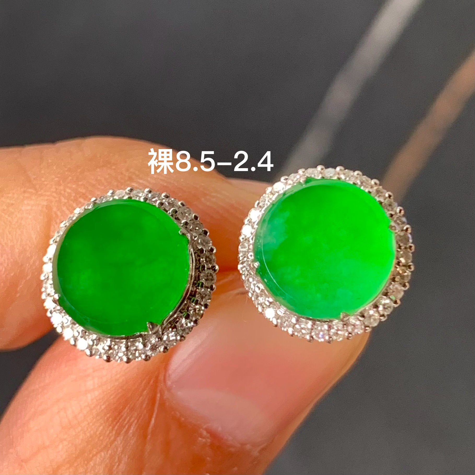 冰阳绿圆牌天然翡翠耳饰 镶嵌精致
