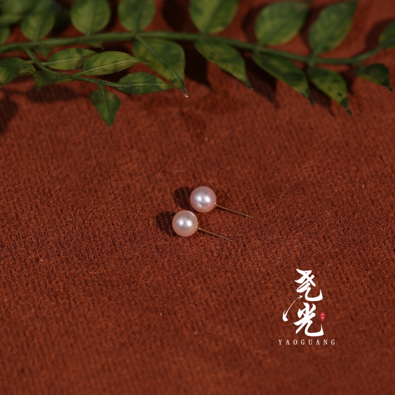 流星丨18K金镶嵌*淡水珍珠经典耳钉*正圆高亮极微瑕6-7mm