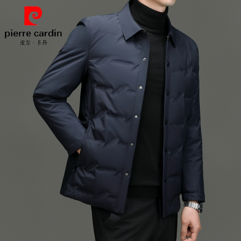 皮尔卡丹商务休闲短款翻领棉衣夹克男秋冬季轻薄修身男装棉服外套