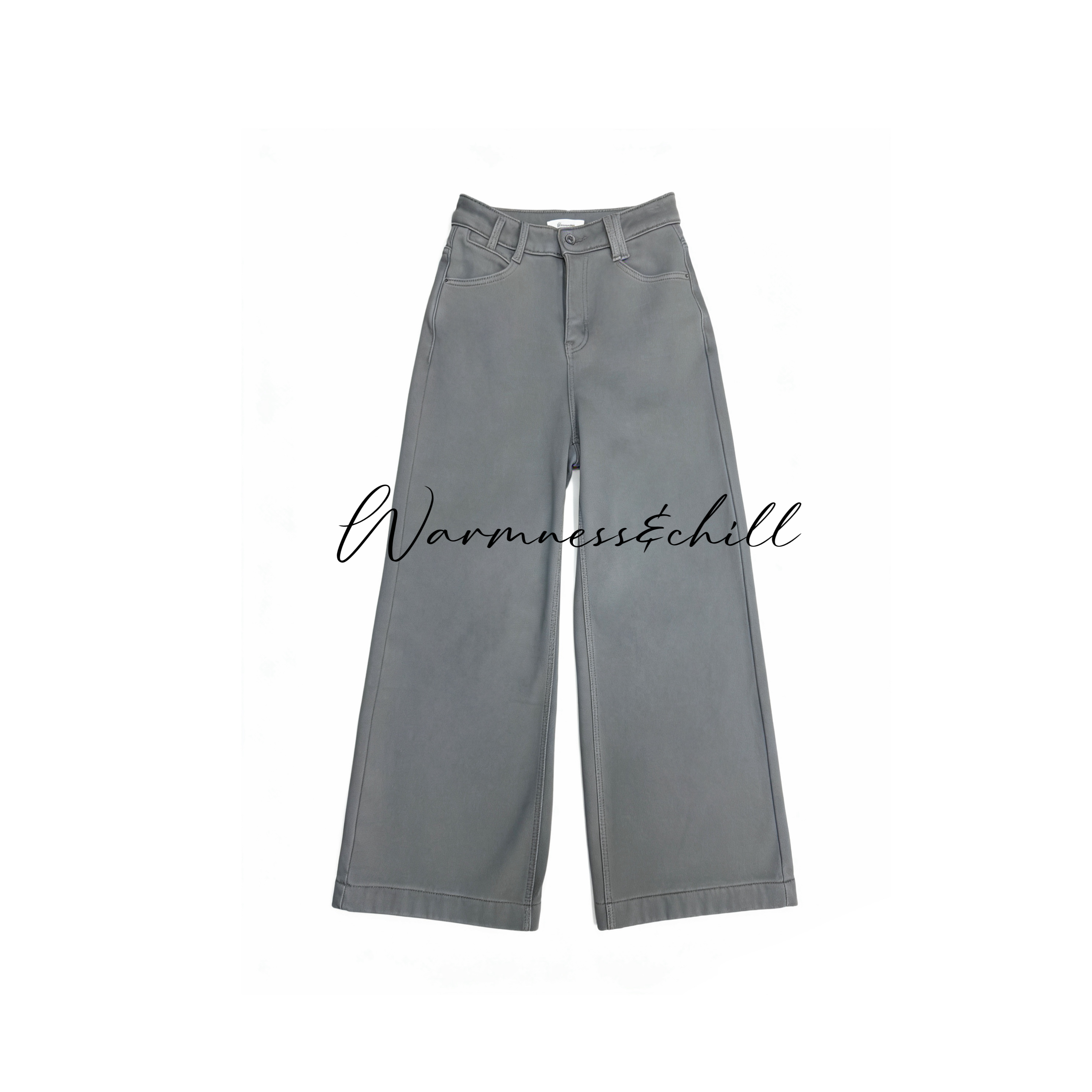 WMNS「加绒九分裤」水泥灰加绒秋冬阔腿九分牛仔裤