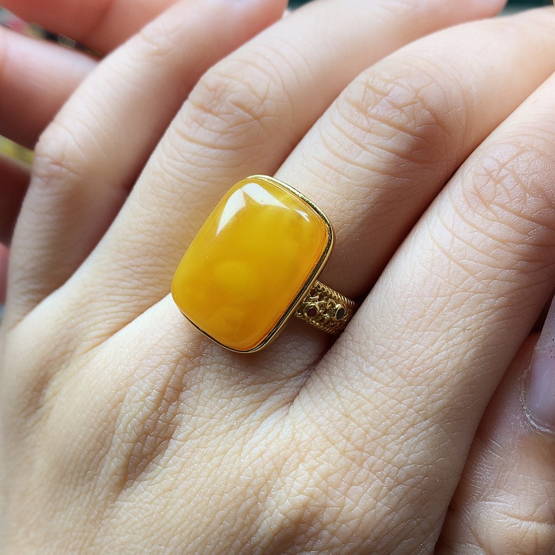 蜜蜡银S925镶嵌戒指戒指