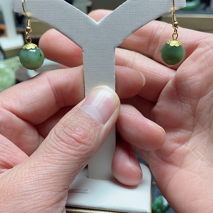 和田玉耳饰14K金镶嵌