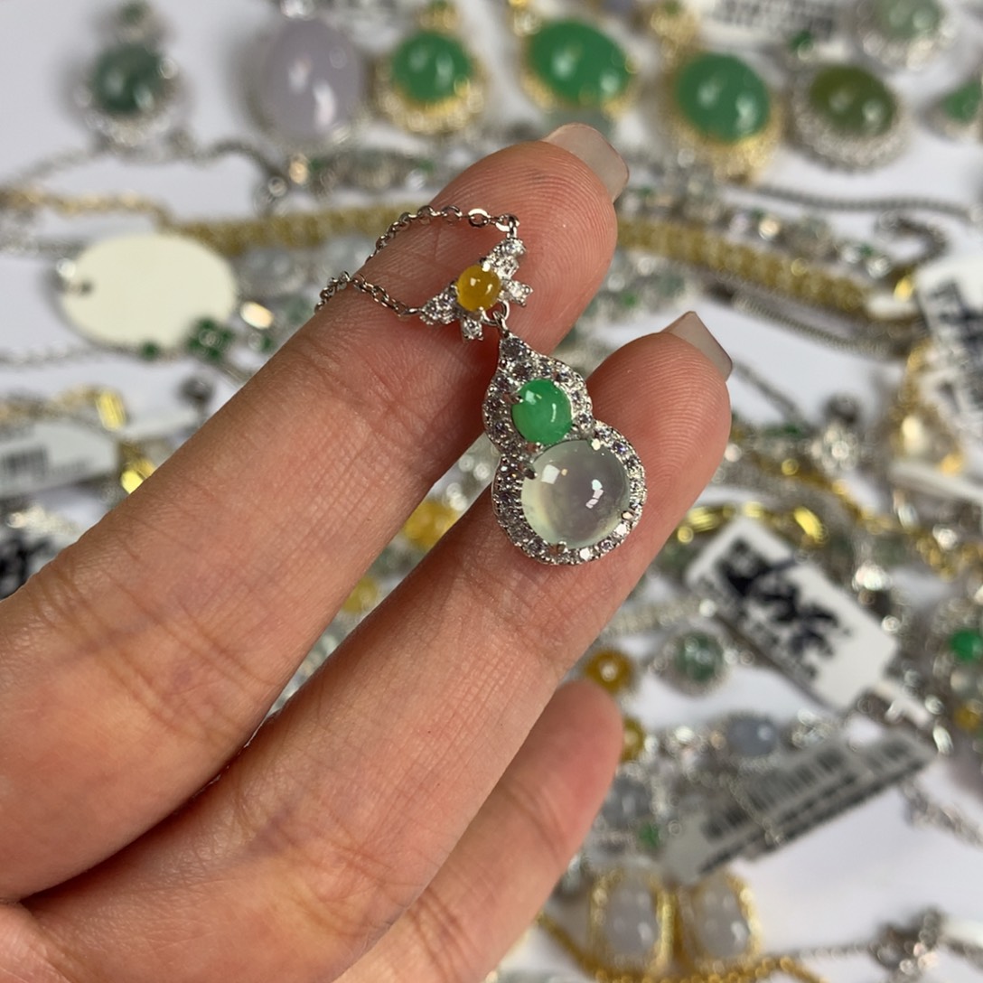 翡翠银S925镶嵌戒指项链