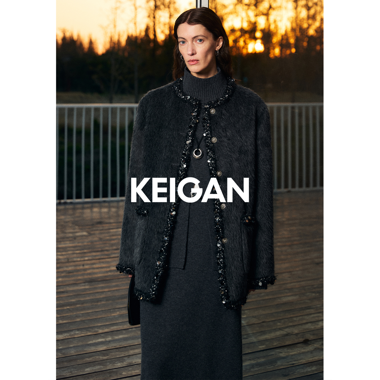 KEIGAN/开间黑标/意大利长毛TEXCO珠片羽毛手工织带极简钻石小香