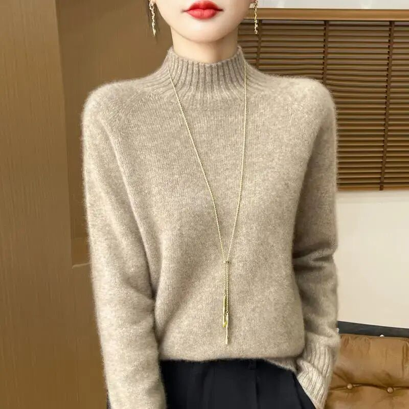 【重磅加厚一线成衣】100%羊毛半高领毛衣女套头长袖针织衫内搭保暖