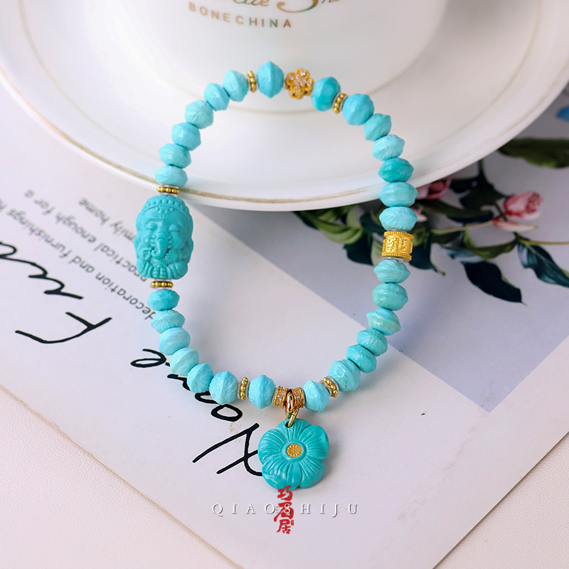 巧石居天然原矿绿松石百香籽设计款单圈 编号70063