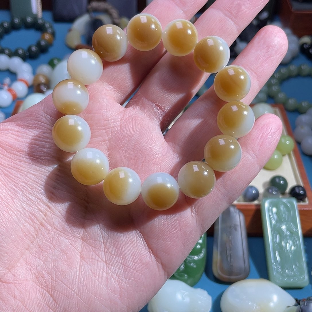 和田玉挂件未镶嵌且末糖细料聚宝盆手串15mm