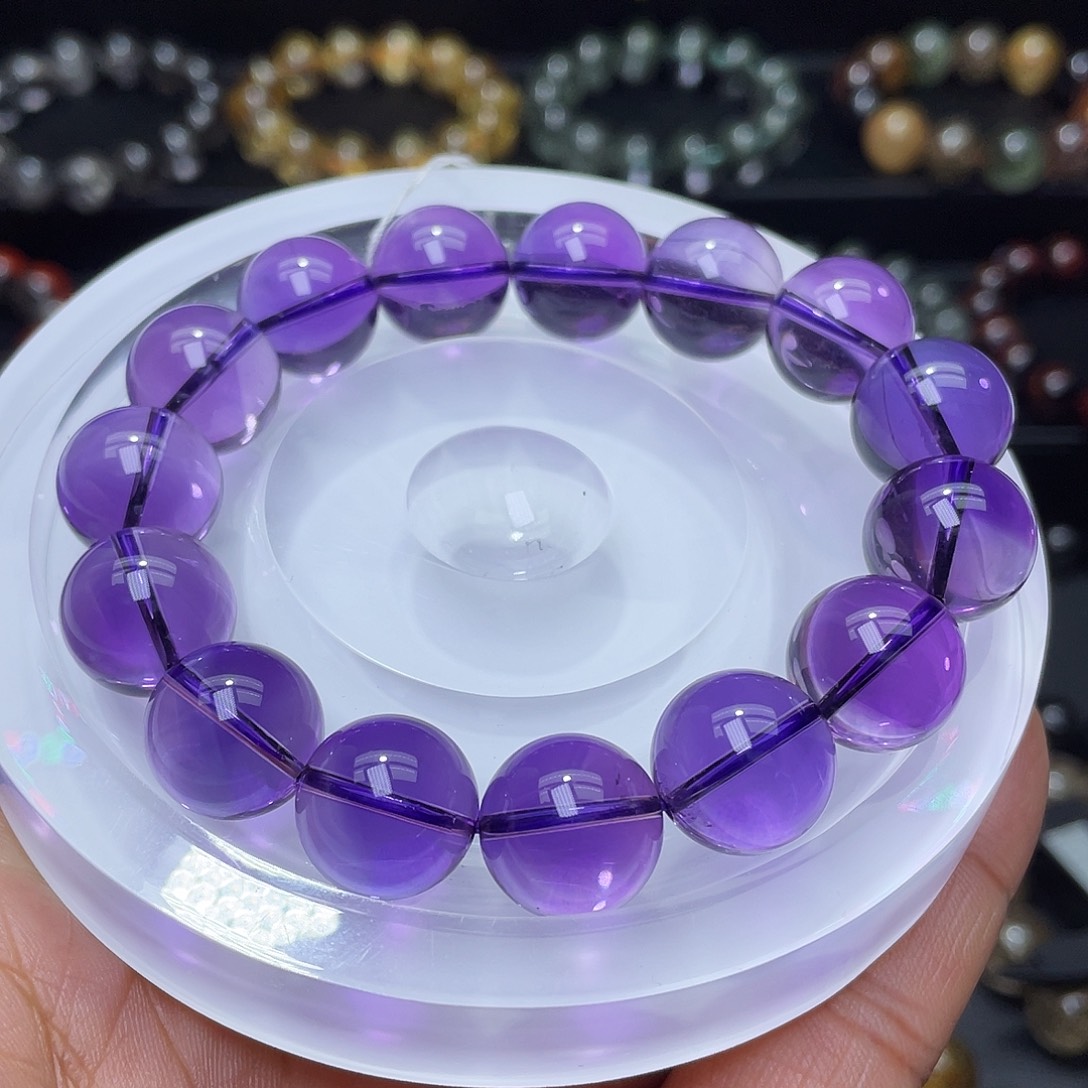 水晶手链未镶嵌巴西毕业级紫水晶14+m