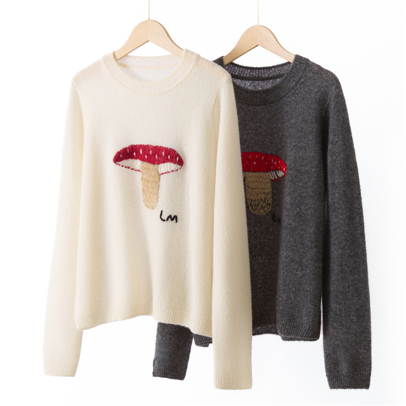 75羊绒25桑蚕丝 丝羊绒手绣 蘑菇图案8262