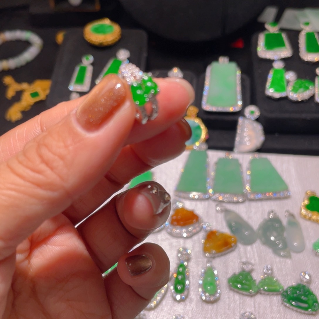 翡翠耳饰银S925镶嵌精品