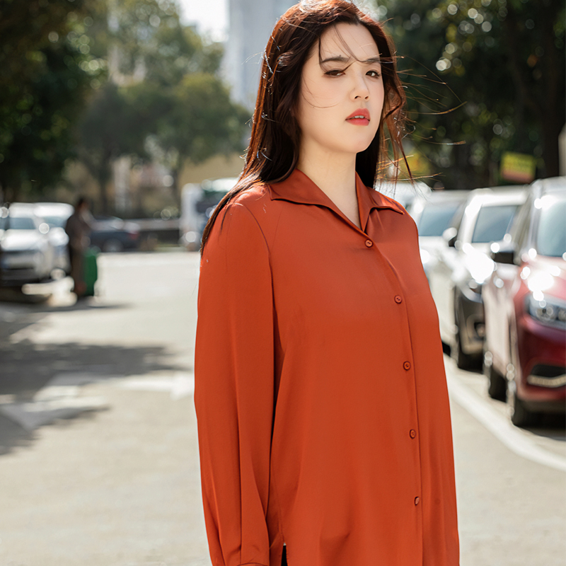 四月初九大码女装胖MM 2025春中长款气质修身显瘦醋酸衬衫多色