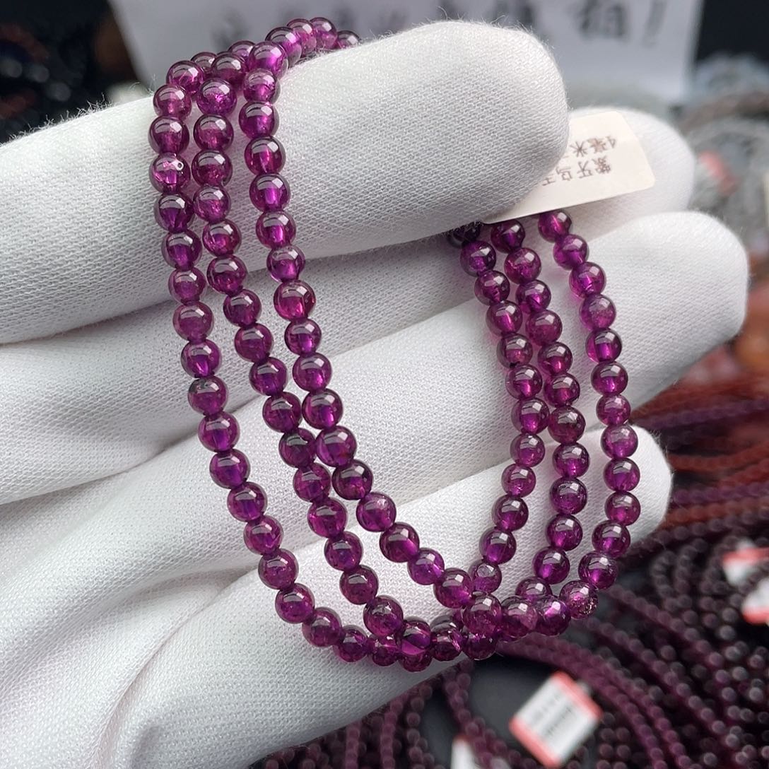 石榴石（紫牙乌）手链未镶嵌4毫米三圈紫牙乌