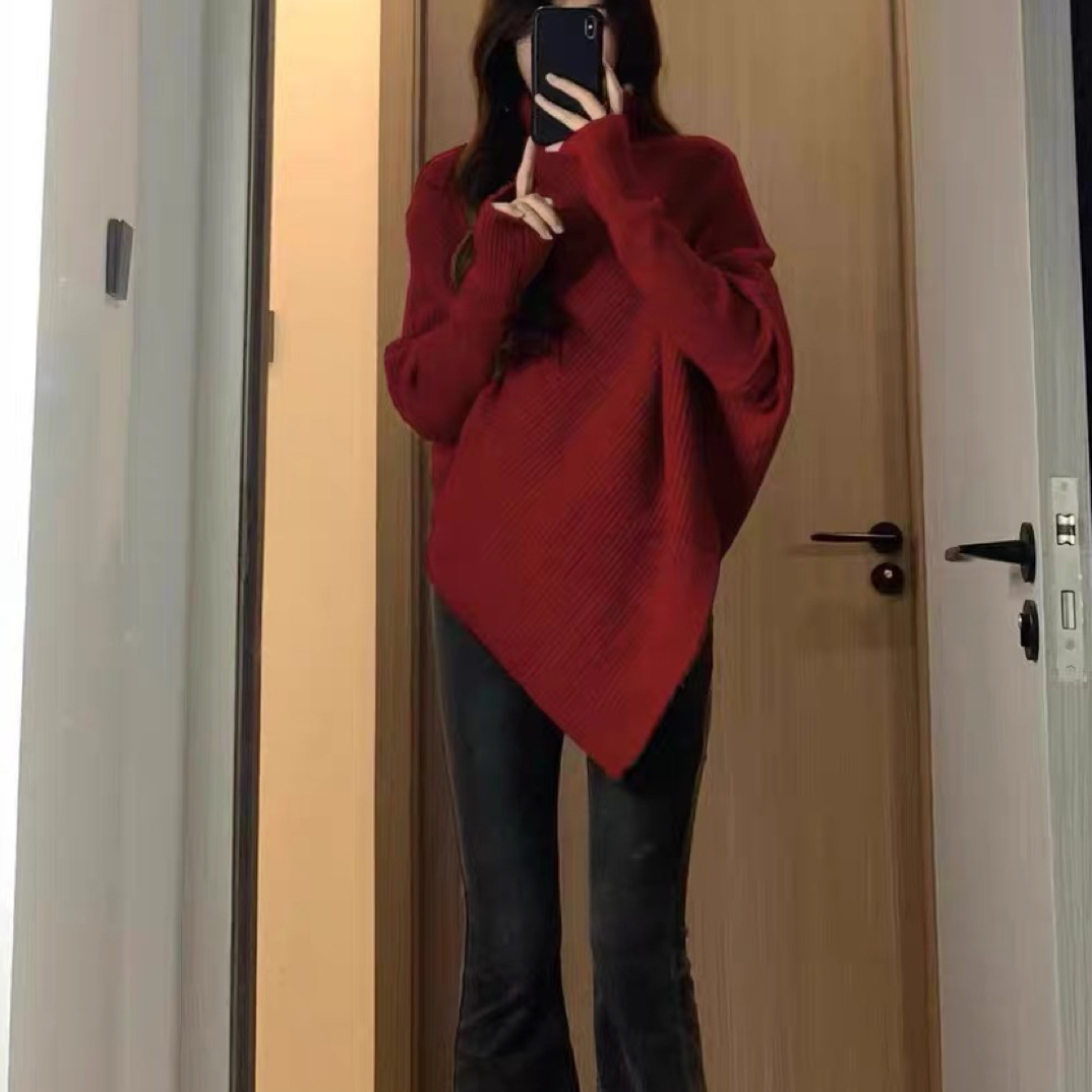 小众设计感毛衣女秋冬韩版宽松慵懒风软糯针织上衣加厚