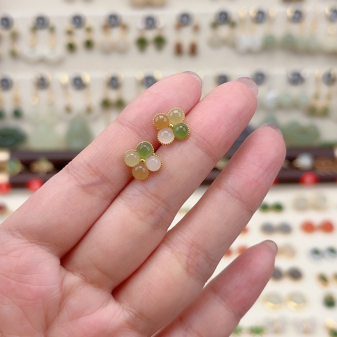 银S925镶嵌和田玉耳饰