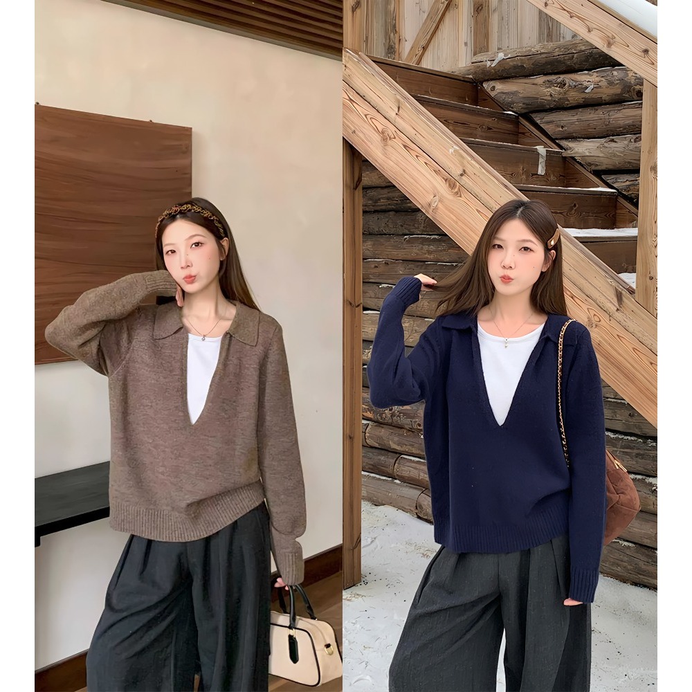 清2025秋季款胖mm大码慵懒风软糯V领假两件针织衫女打底毛衣68721