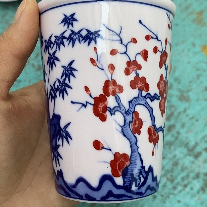 摆件陶红稀土松竹梅可乐杯