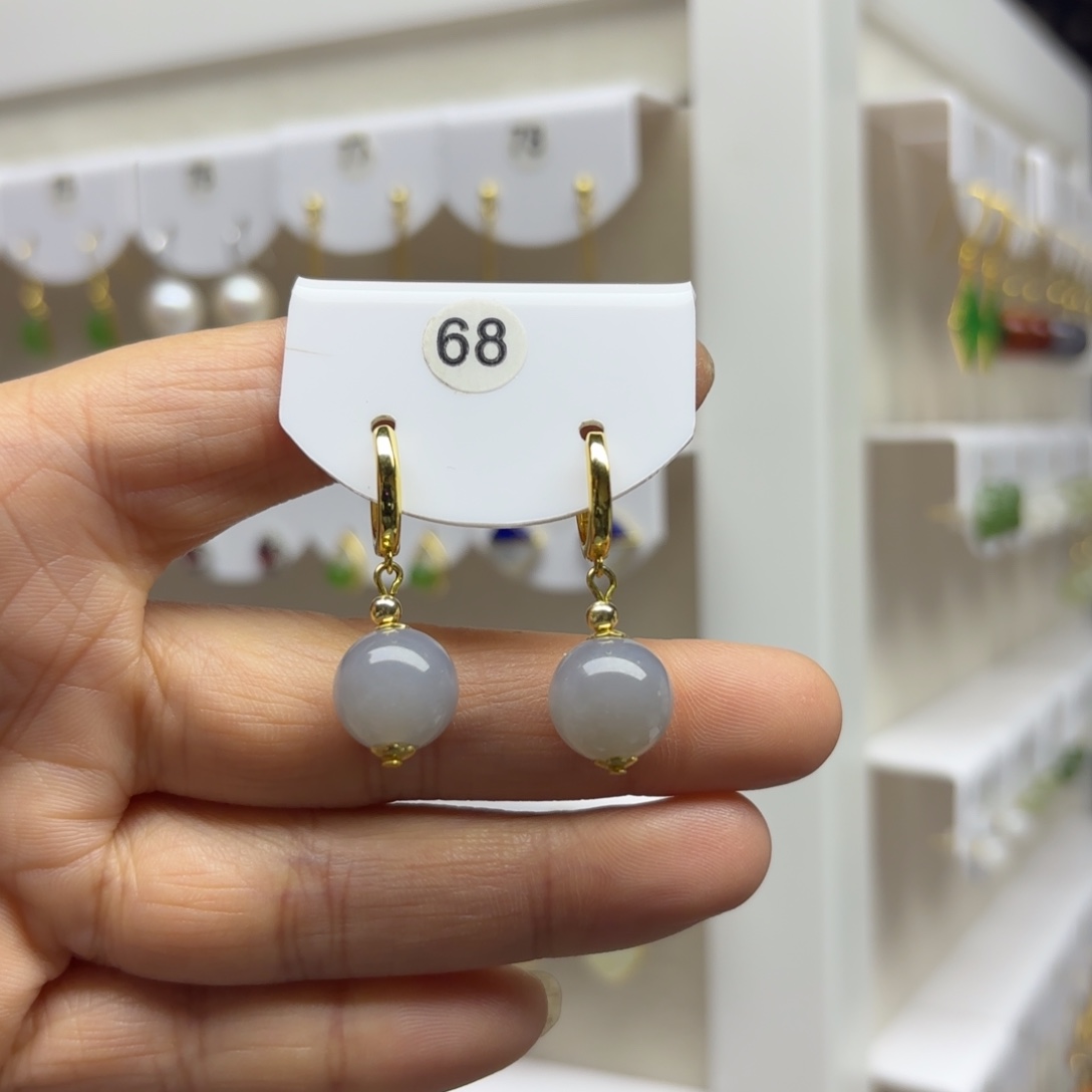 和田玉银S925镶嵌耳饰