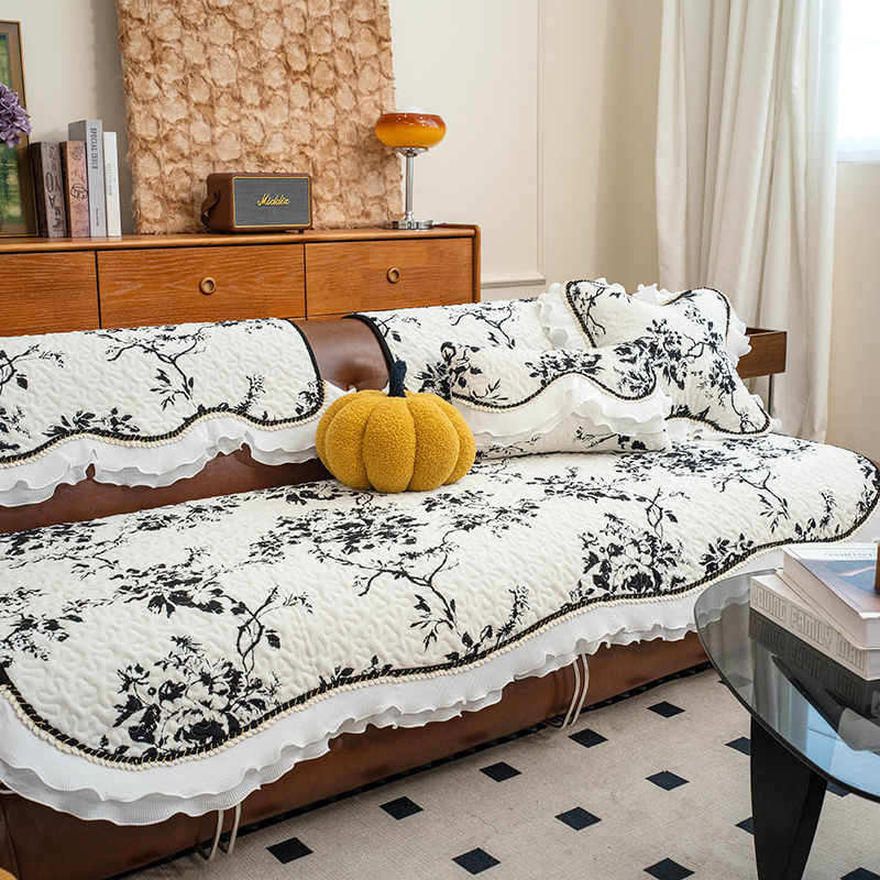 法式田园花卉沙发垫优雅艺术轻奢时尚坐垫四季通用防滑沙发巾套罩