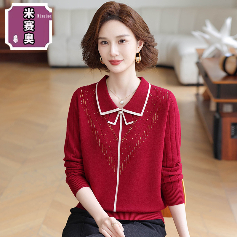 妈妈秋装针织衫2025新款上衣中老年人女装长袖打底衫洋气宽松小衫