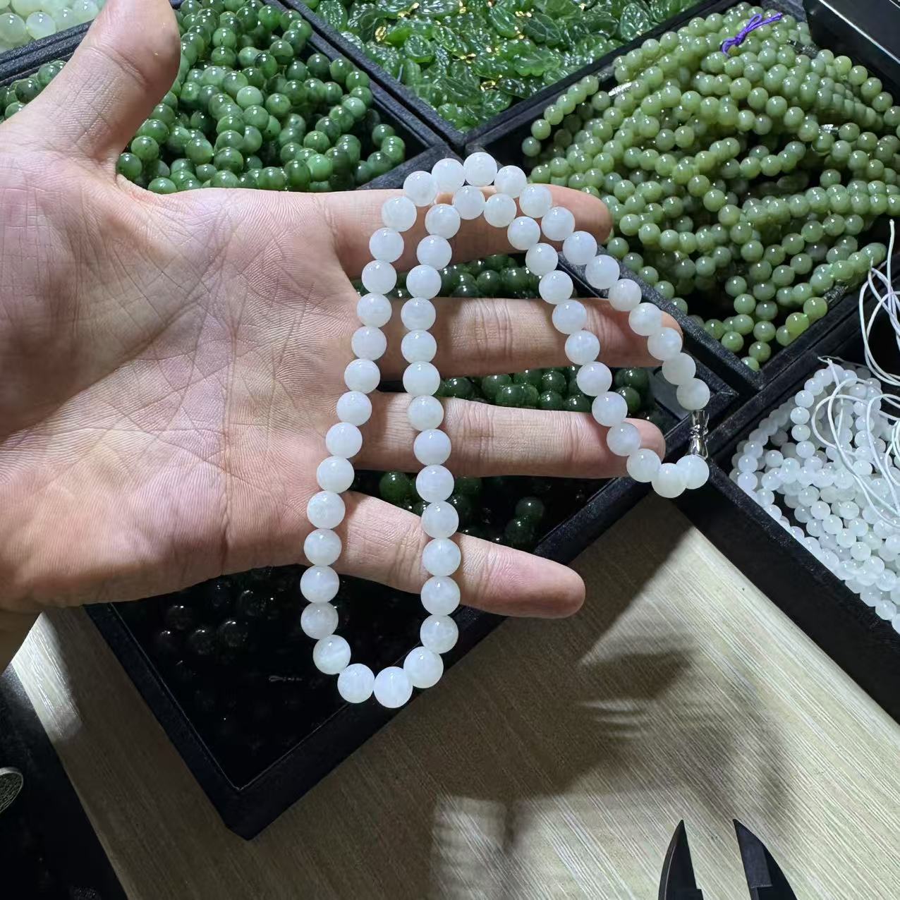 天然和田玉白玉项链-卡8mm-多样性发一