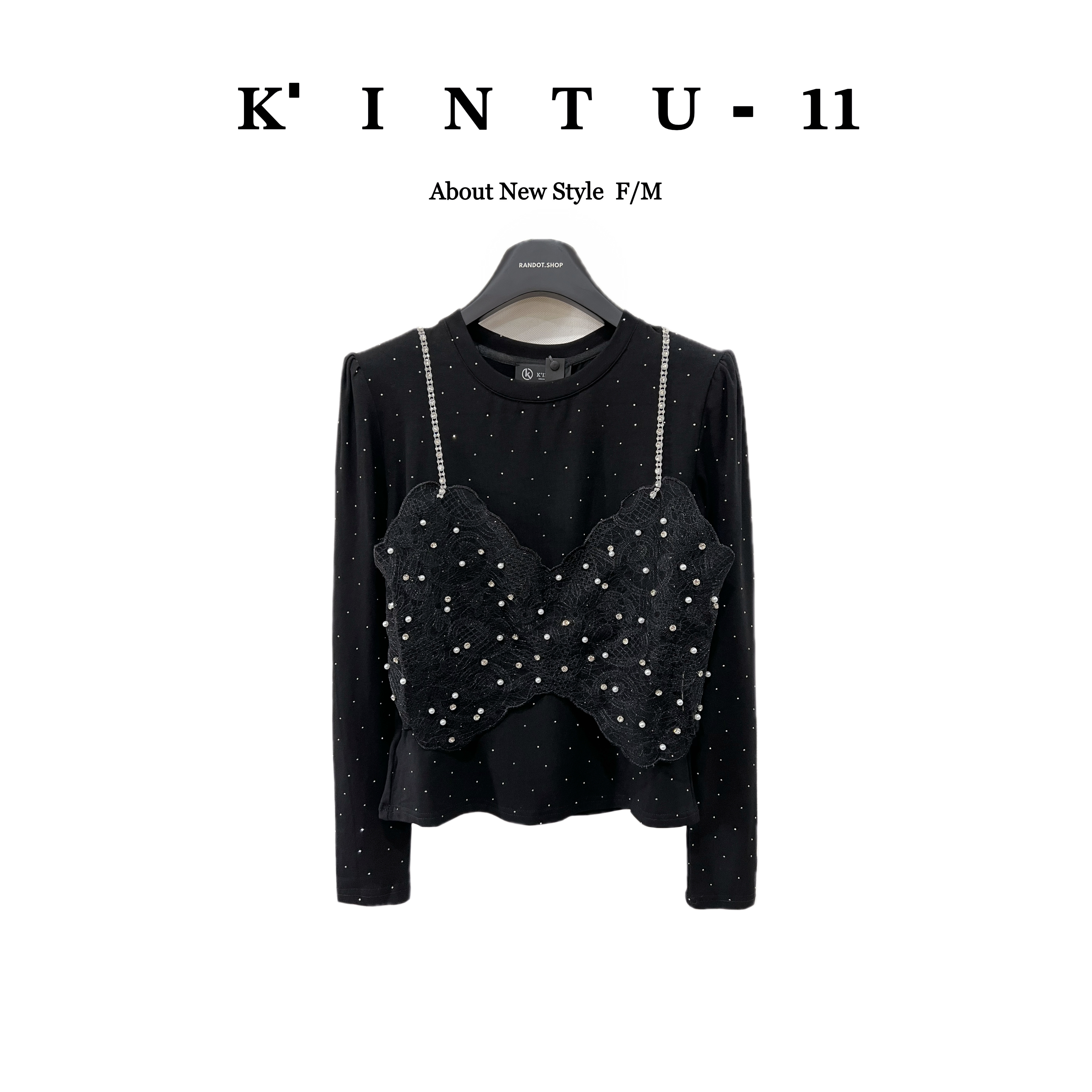 【K-11】原创设计“许你耀眼”烫钻满天星珠珠蕾丝吊带拼接上衣7907