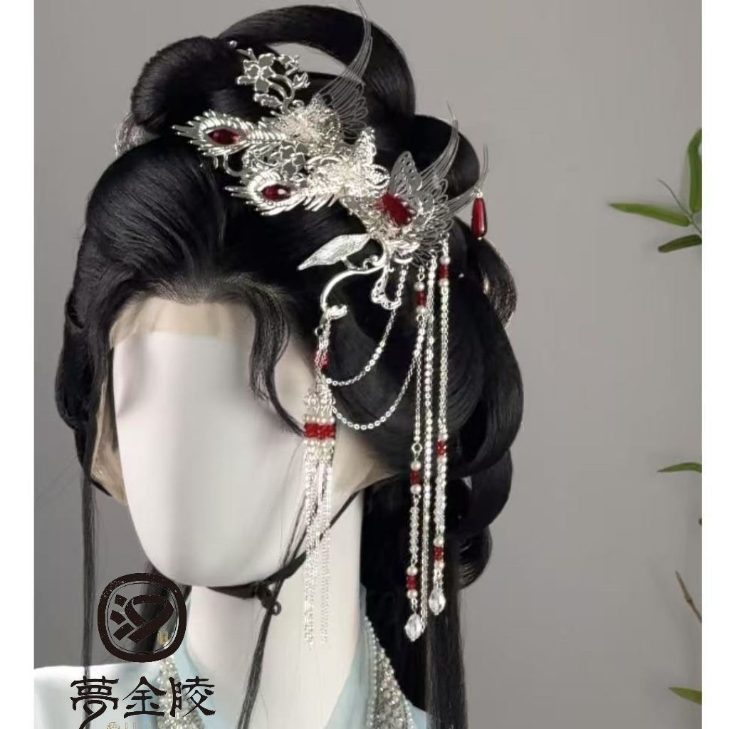 梦金陵天官赐福花城衍生同款发夹银红色发饰长流苏款妆造古风发饰