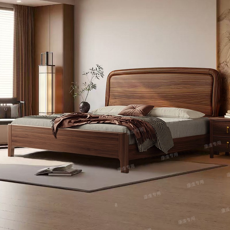 新中式胡桃木实木床双人轻奢大床