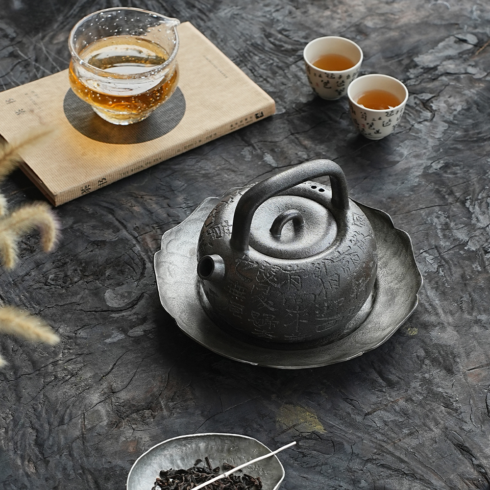 松泉茶器丨汤婆子煮水壶  紫泥  柴烧 500CC