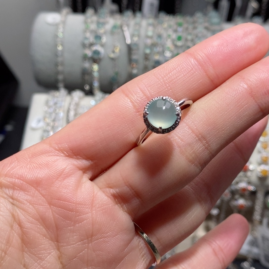 翡翠戒指银S925镶嵌花*c c c