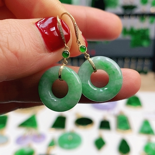 翡翠耳饰18K金镶嵌挂件