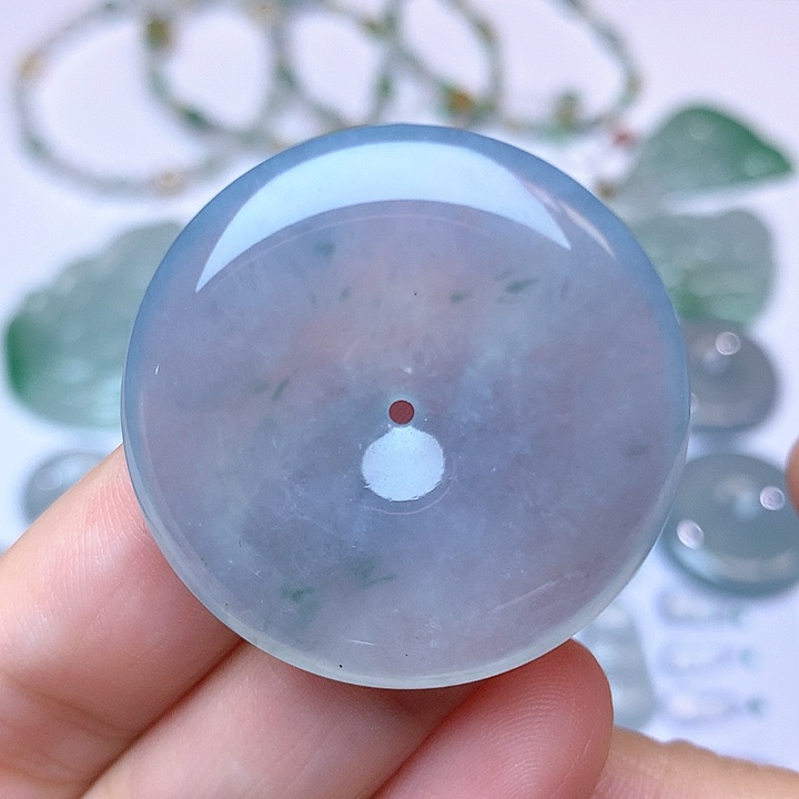 翡翠裸石高冰飘彩平安扣