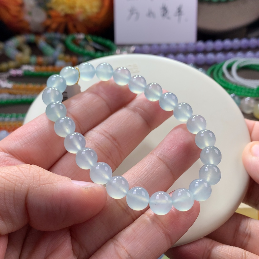 翡翠手链未镶嵌木那冰胶高冰蓝卡7.8
