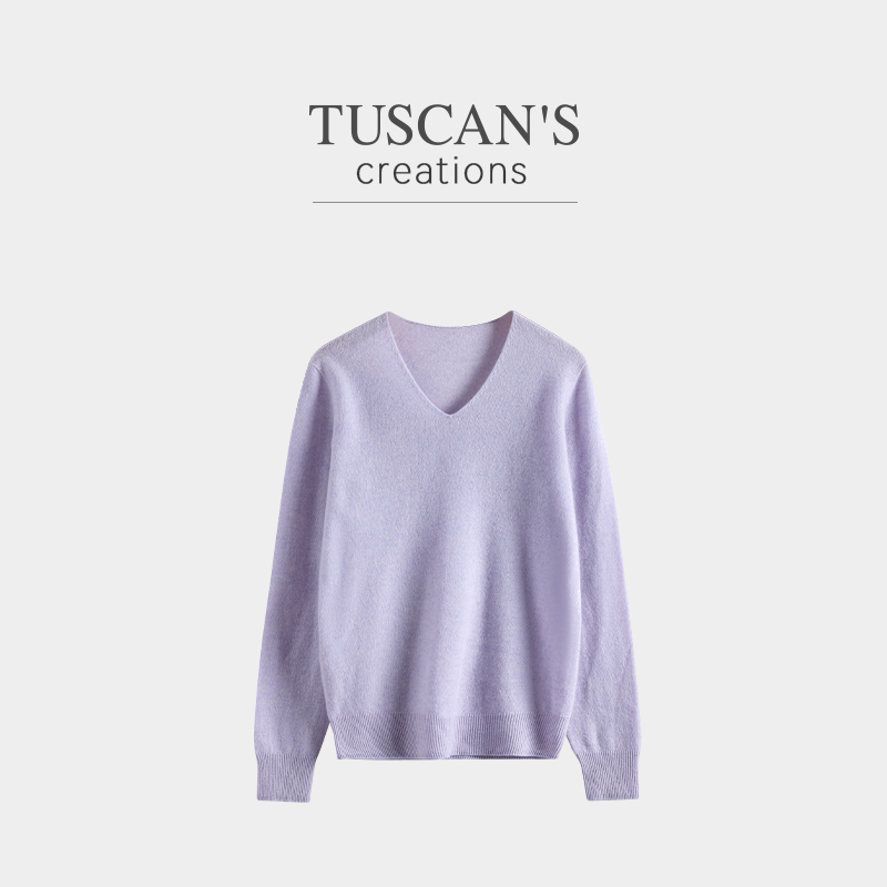 TUSCAN'S CREATIONS双11好物女羊绒衫V领针织羊毛罩衫宽松型上衣
