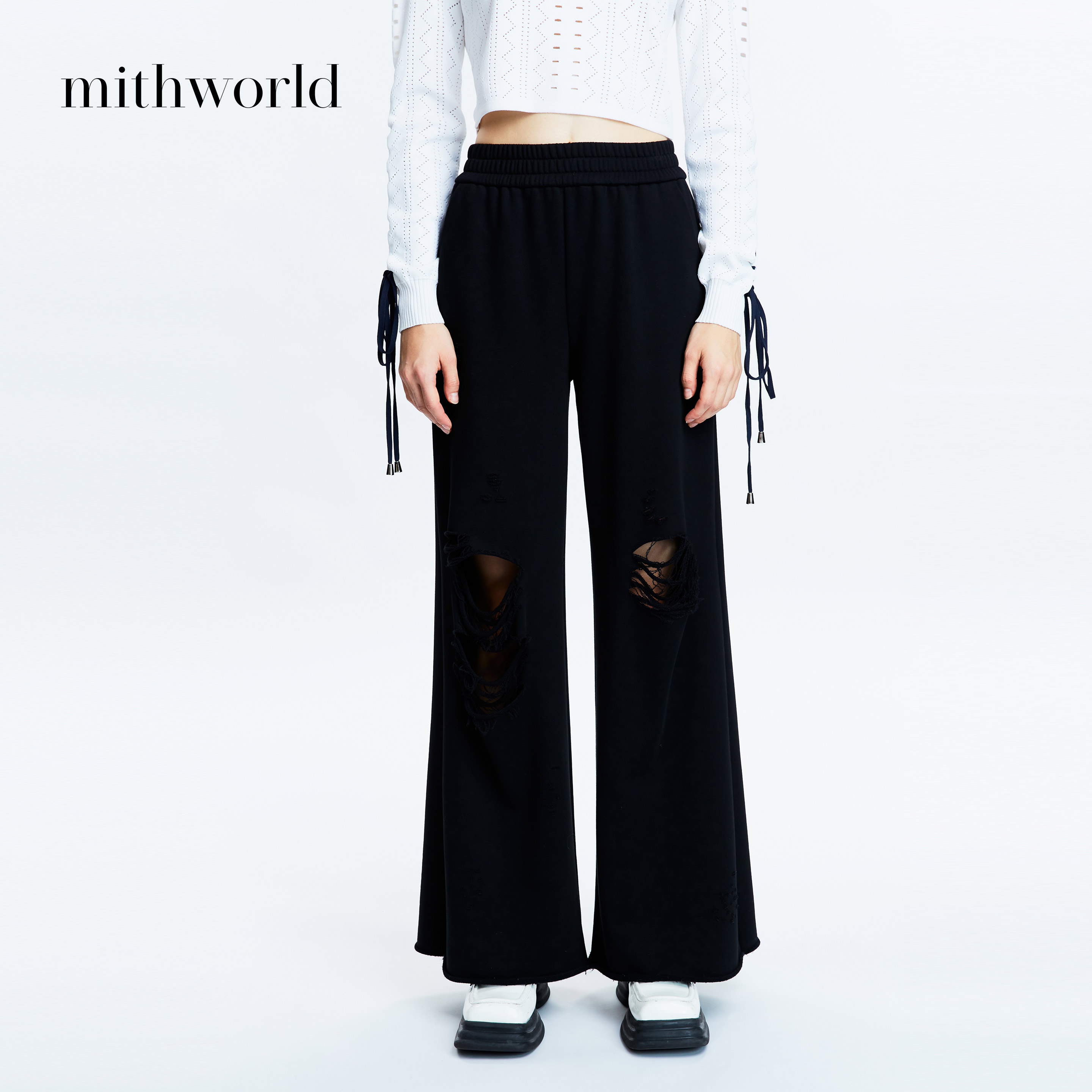 mithworld【商场同款】甜酷新款女破洞弹力长裤休闲W1DSM1465B9A