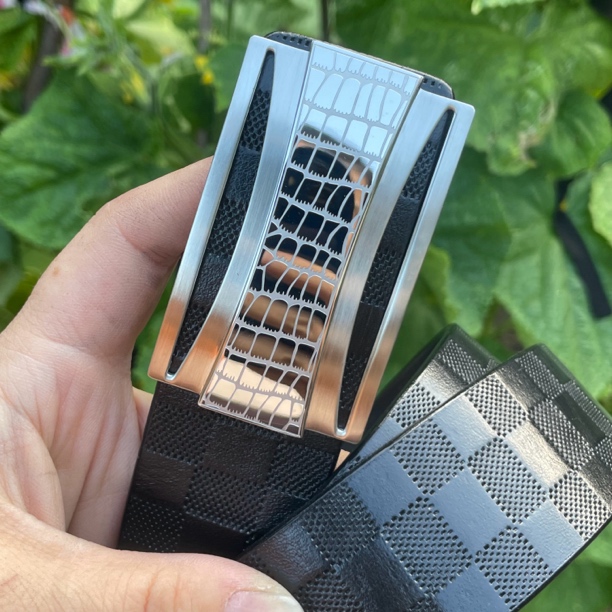 真牛皮皮带手工真皮腰带头层牛皮男士自动无牙自动扣商务裤腰带