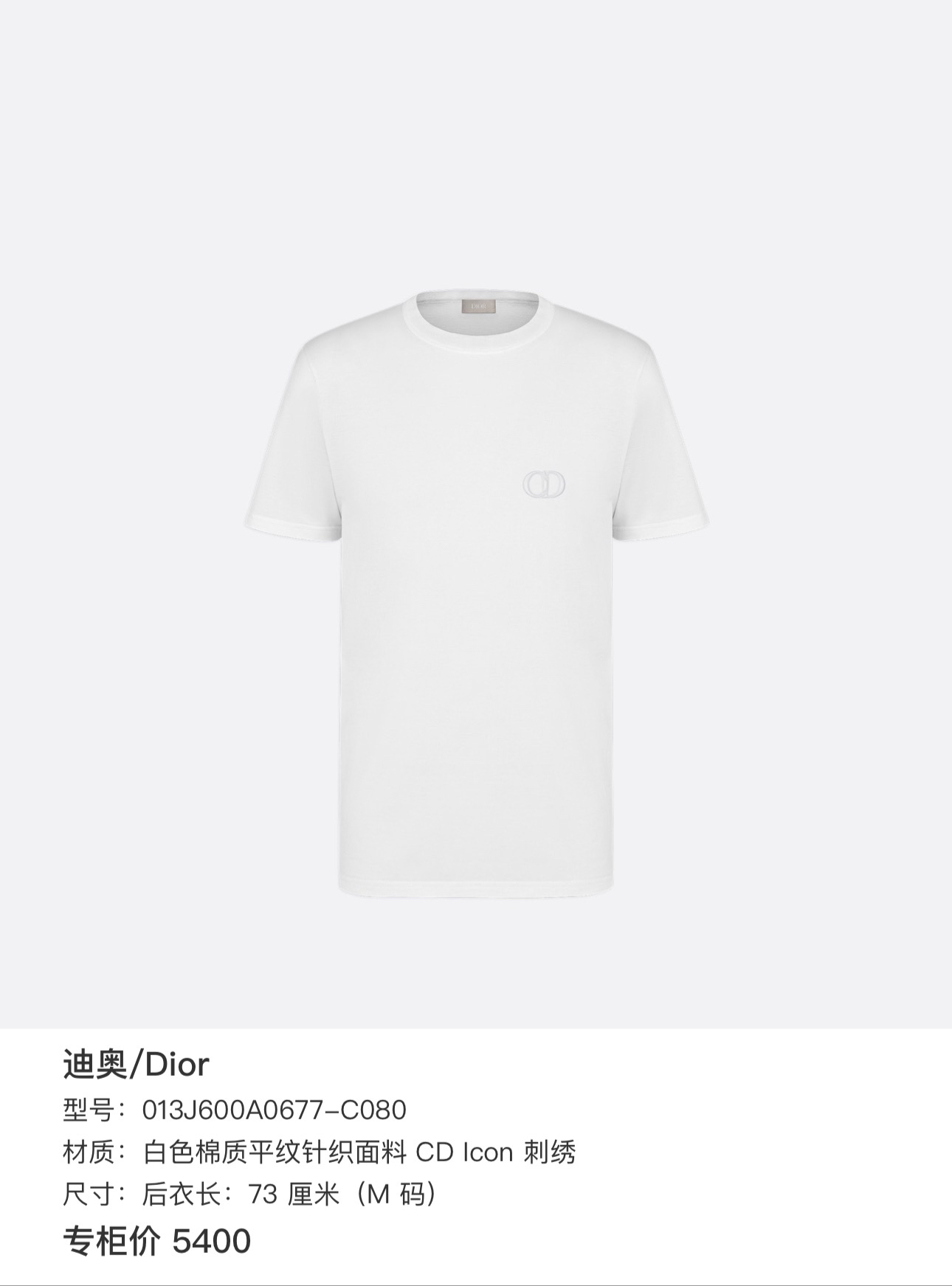 全新未使用 DIOR/迪奥 浮雕暗纹字母刺绣 Logo 短袖 M码