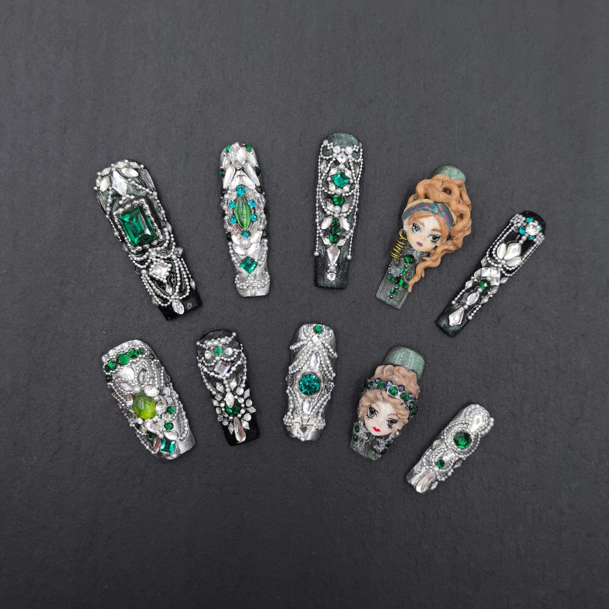 【Dandan出品】绿野宝石   纯手工重工设计娃娃款穿戴甲