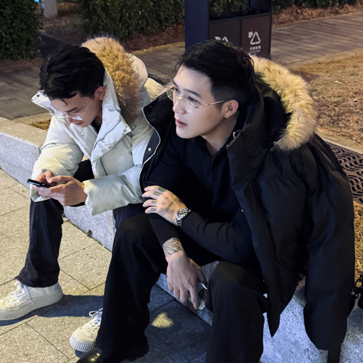 Odalen毛帽可卸PU皮棉服男冬季宽松保暖外套