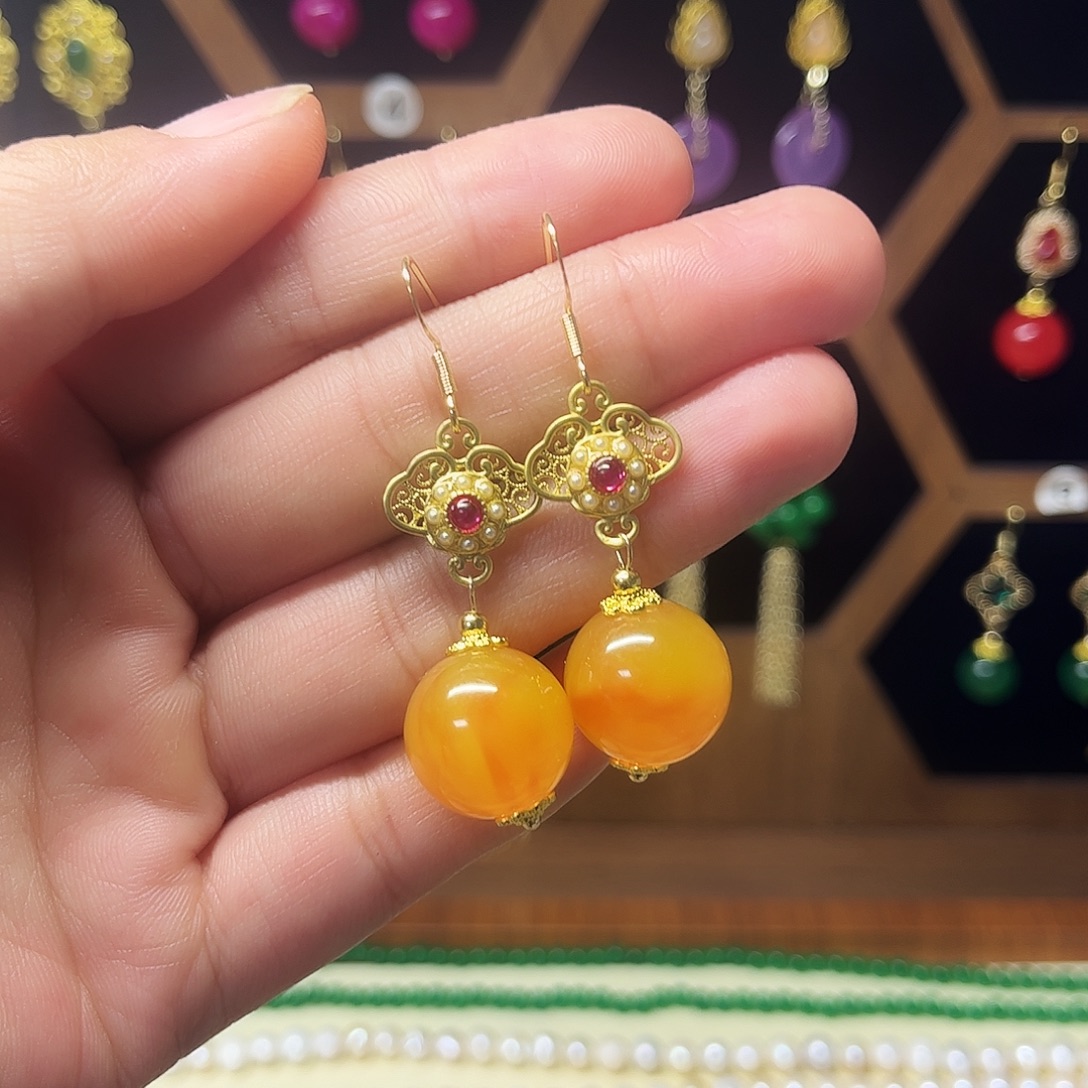 锆石纯铜合金耳饰