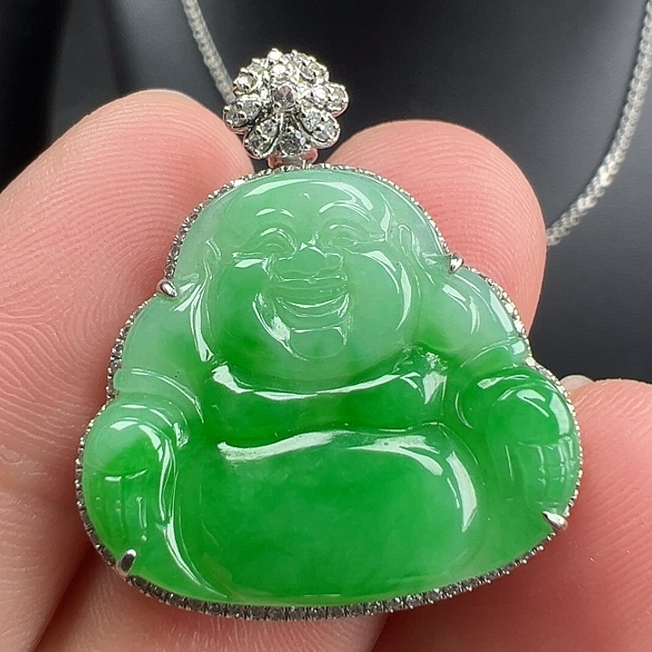 翡翠18K金镶嵌颈饰佛20.3