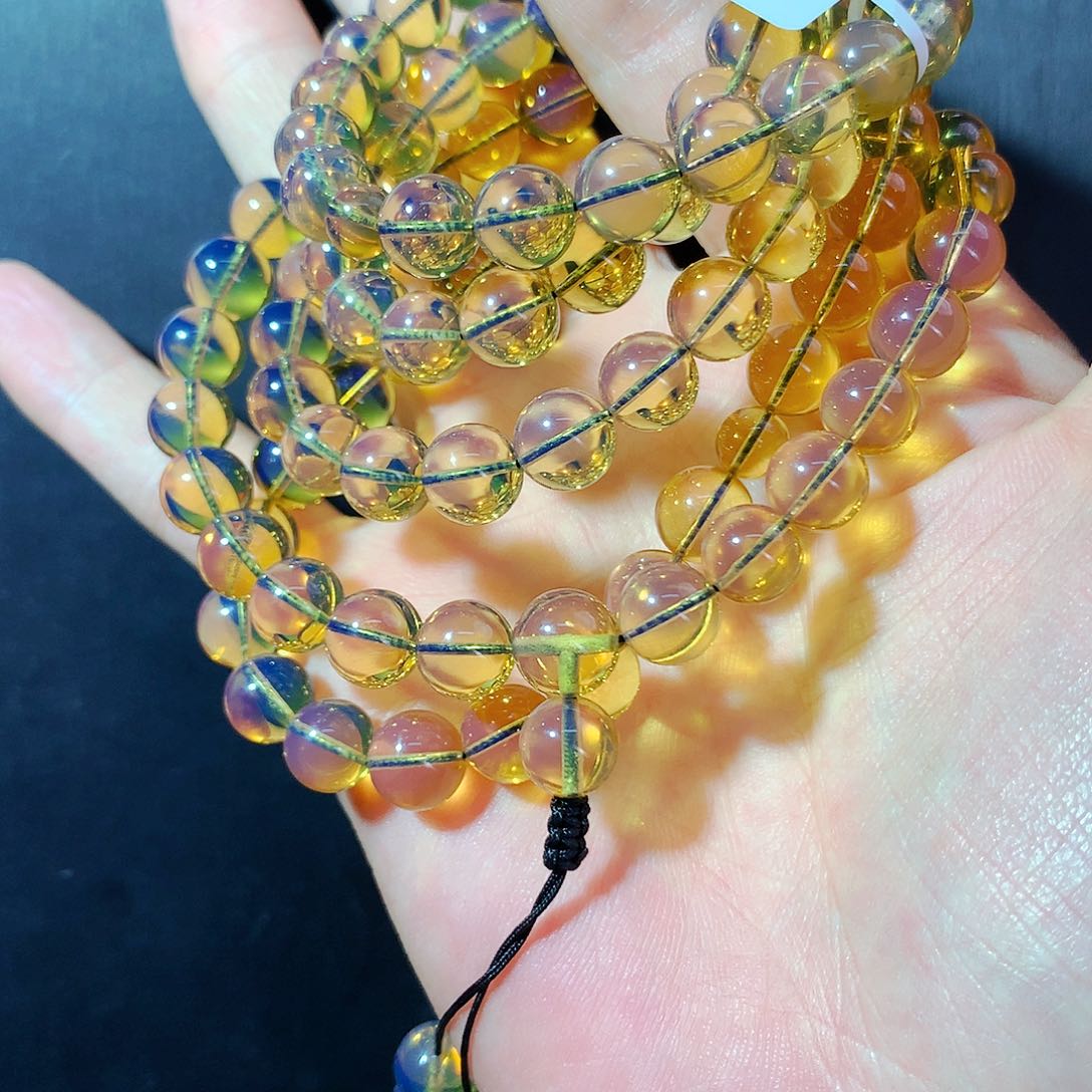 琥珀珠宝奇石未镶嵌?***巅蓝珀108佛珠9mm