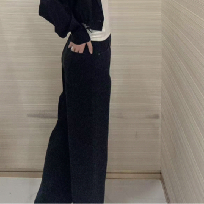极简风法式无弹力女直筒黑色阔腿裤牛仔裤裤子网红百搭长裤气质