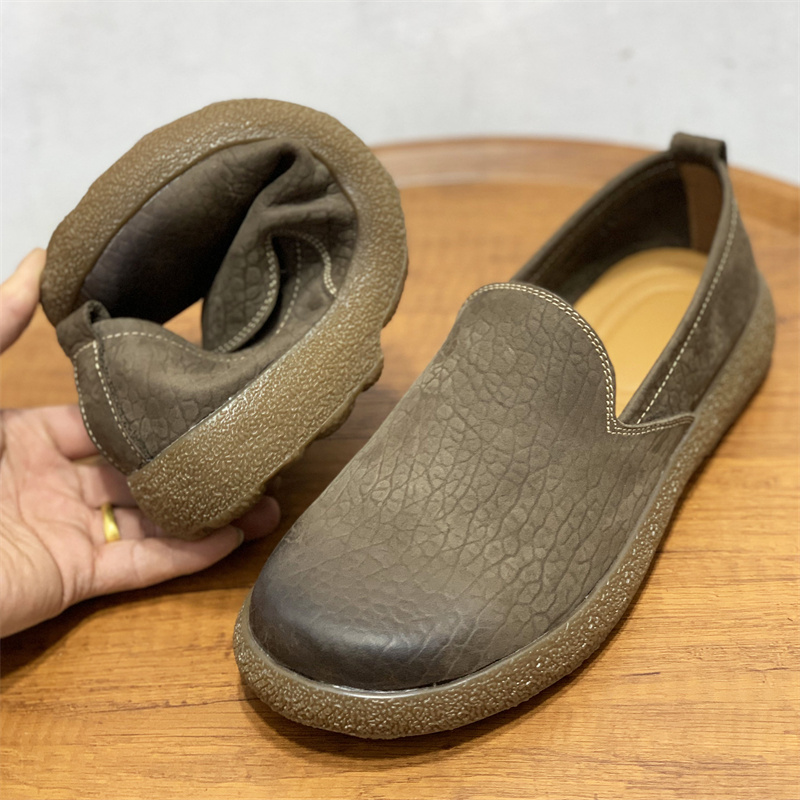 宽头乐福鞋男一脚蹬大象纹真皮2026新款头层牛皮透气软皮软底皮鞋