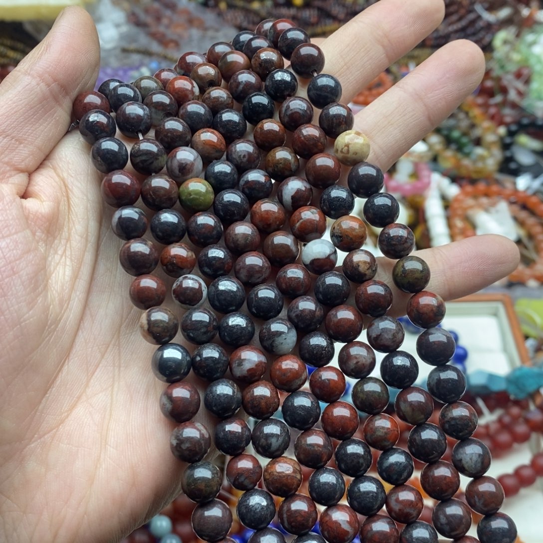 玛瑙/玉髓未镶嵌珠宝半成品一条天然8.5mm红伊丁圆珠