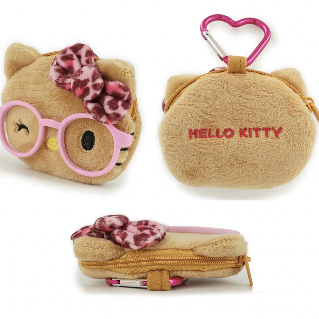 【大阪限定】Hello Kitty 戴眼镜黑皮粉豹纹Kitty头钥匙扣玩偶