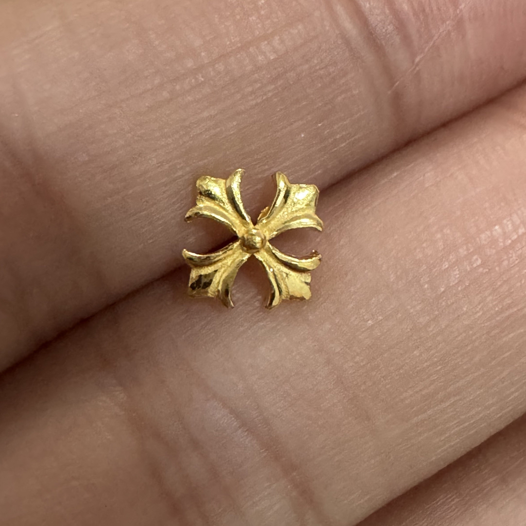 年终狂欢季  足金999 克罗十字鸢尾花弯针黄金耳钉（单只专拍）