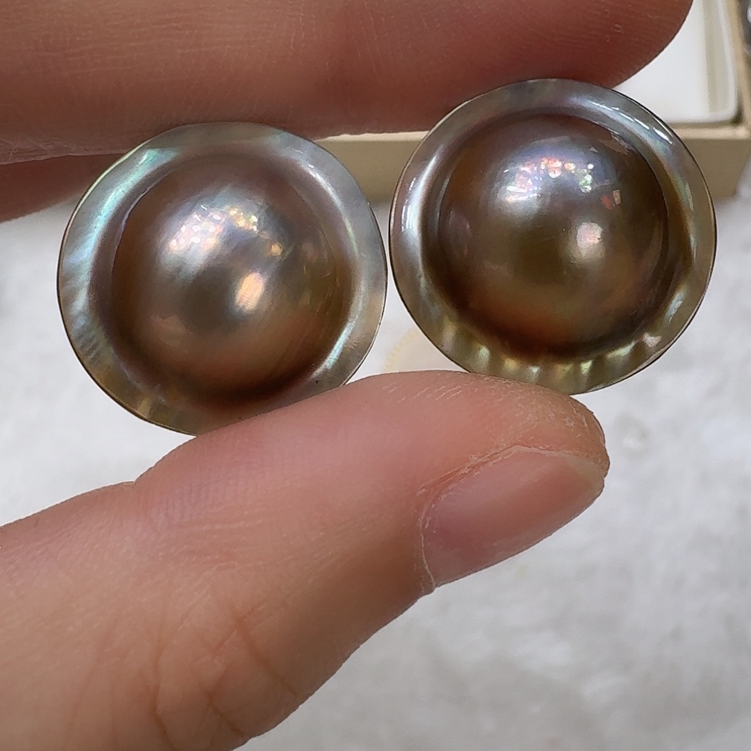 耳饰银S925镶嵌拼合珍珠（马贝珠）