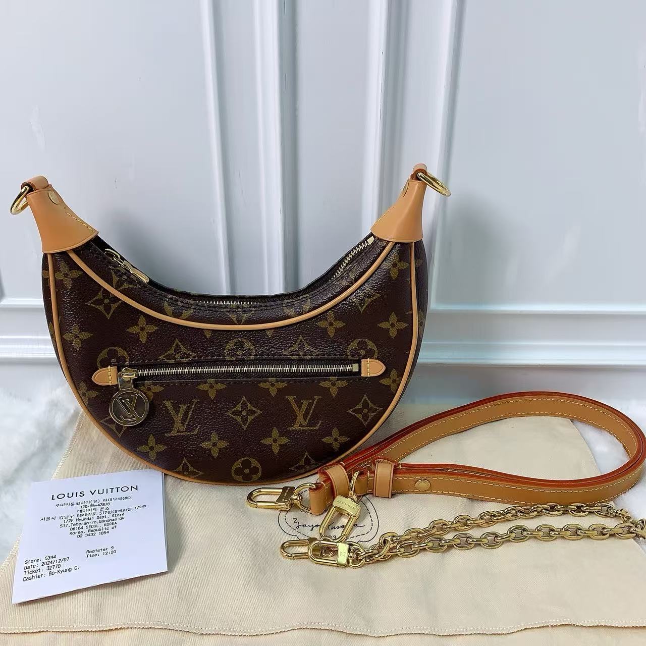 全新未使用 LouisVuitton/路易威登 （静姐）月亮豌豆芯片款腋下包 